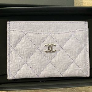 Chanel card case light purple with silver hardware